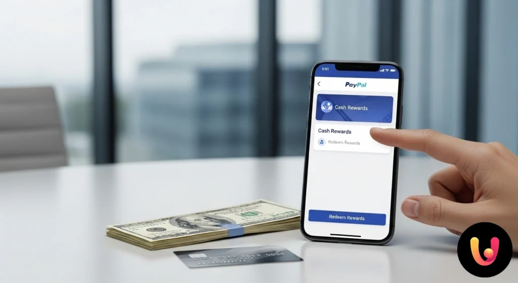Smartphone screen showing a notification of a cash reward being credited to a PayPal account balance.
