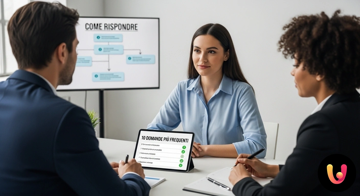 Risposte colloquio di lavoro: la guida per prepararti al meglio. Selezionatore esamina un curriculum mentre dialoga con un candidato in un ufficio moderno.