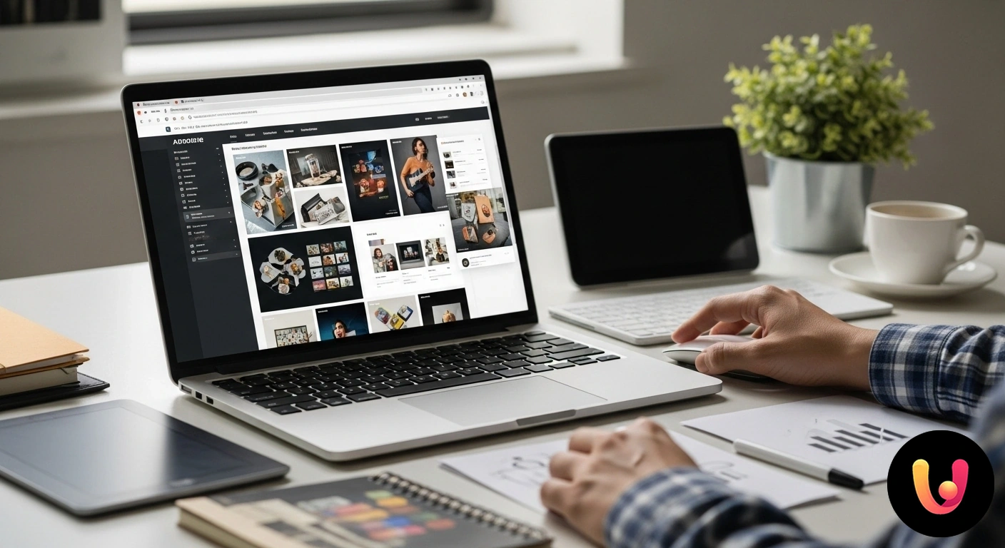 Crea il tuo portfolio online per valorizzare le tue competenze professionali. Interfaccia di un portfolio online visualizzata su un laptop, con sezioni per progetti, competenze e biografia.