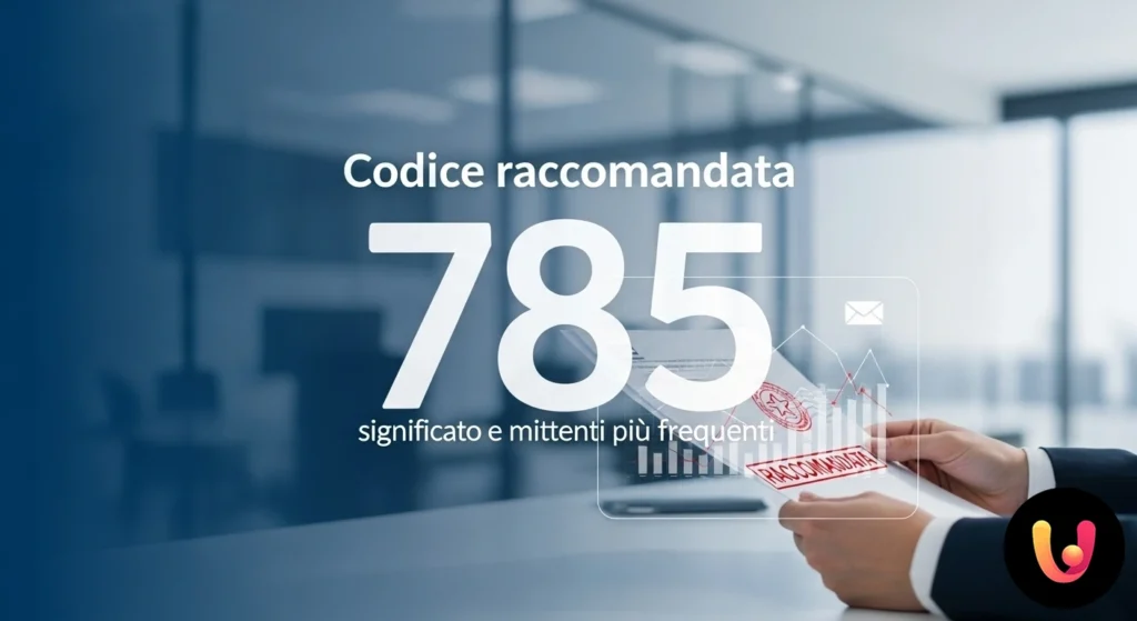 Aviso de recogida blanco con código de barras y número de carta certificada 785 en primer plano, indicando una comunicación oficial