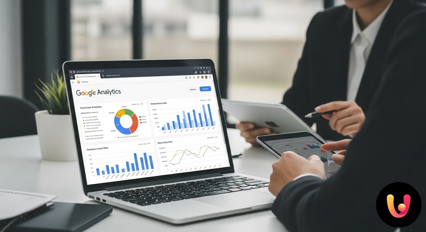 Analisi del traffico web per ottimizzare le performance del sito Cruscotto di analisi dati con grafici a linee e metriche numeriche sul rendimento di un sito web.