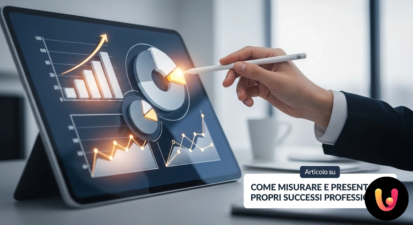 Misura e presenta i tuoi successi professionali | Guida pratica Professionista indica un grafico a barre ascendente su uno schermo, simbolo di crescita e successo professionale.
