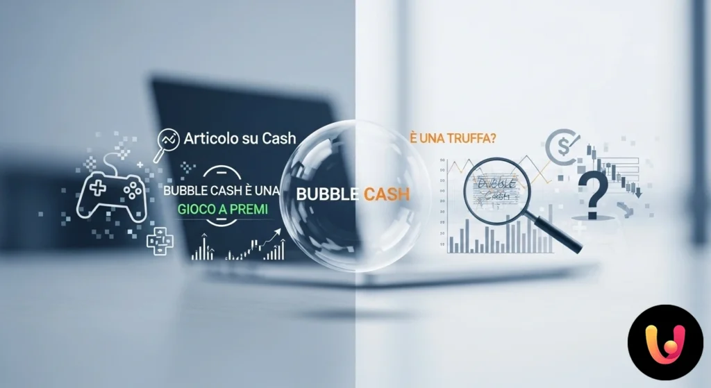 Interfaccia dell'app bubble cash su smartphone che mostra il gameplay con bolle colorate e icone di premi in denaro.