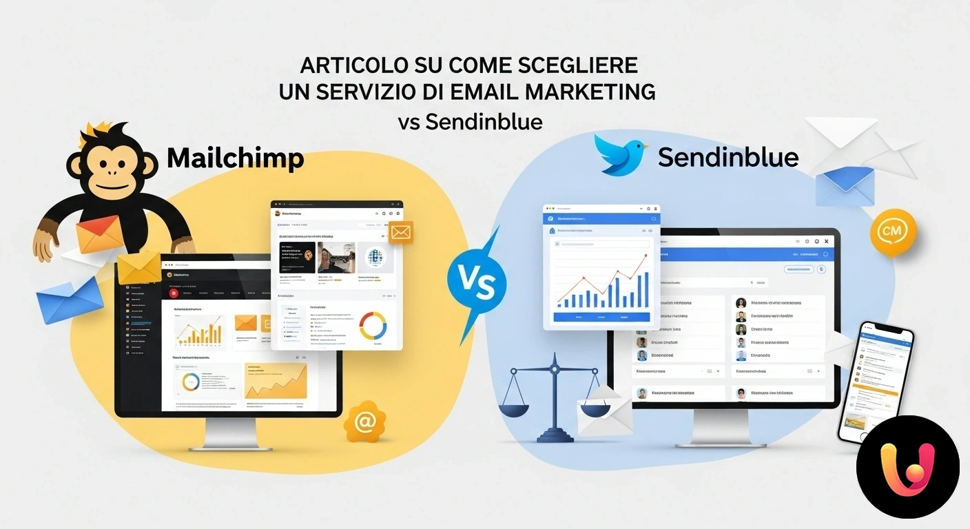 Mailchimp vs Sendinblue: Guida alla scelta del miglior servizio di email marketing. Loghi di mailchimp e sendinblue affiancati per un confronto tra le due piattaforme di email marketing.