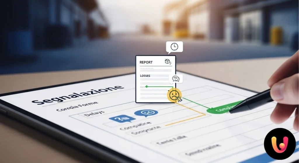 Pacco fermo su un nastro trasportatore di un centro smistamento, a rappresentare ritardi e problemi di spedizione.