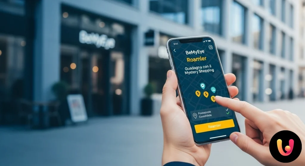 BeMyEye e Roamler: Guadagna con le missioni nei negozi Persona che utilizza uno smartphone per fotografare un prodotto sullo scaffale di un supermercato, svolgendo un'attività di m