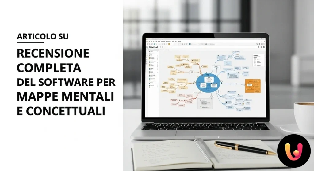 Hartă mentală creată cu XMind, cu noduri colorate și legături ramificate pe o zonă de lucru digitală.