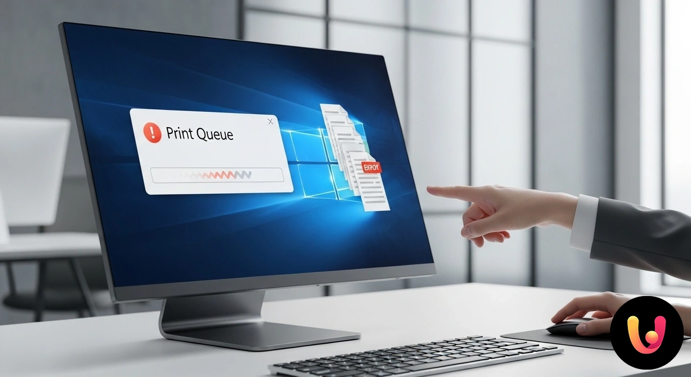 Coda di stampa bloccata su Windows? Risolvi subito il problema. Finestra della coda di stampa di windows che mostra un elenco di documenti bloccati con stato di errore.