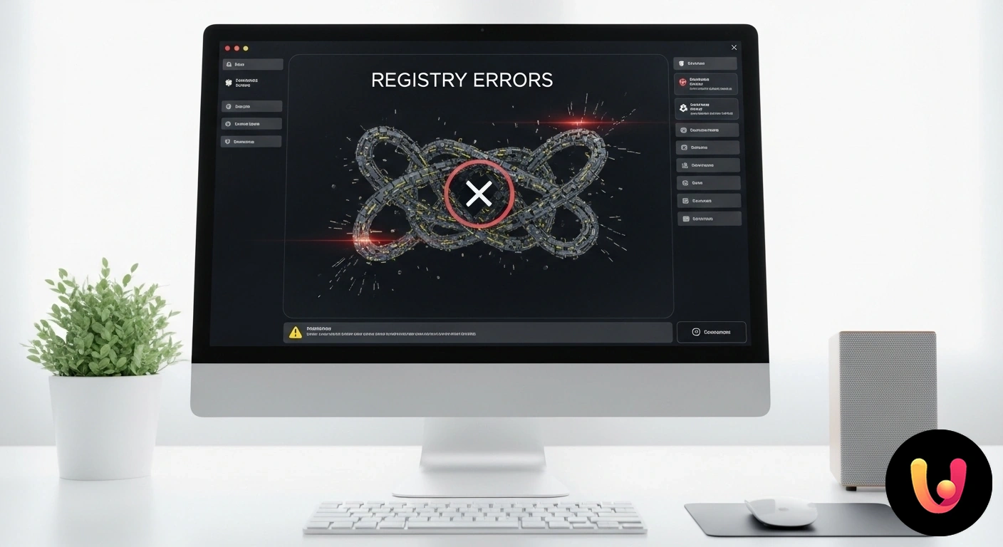 Errori registro Windows: come identificarli e risolverli in modo sicuro. Finestra di dialogo di avviso 'errore del registro di sistema' visualizzata sul desktop di un computer windows.