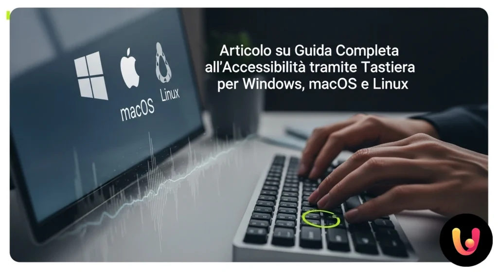 Accessibilità tramite tastiera con Windows, MacOS e Linux Tastiera con tasti di navigazione illuminati, affiancata dai loghi dei sistemi operativi windows, macos e linux.