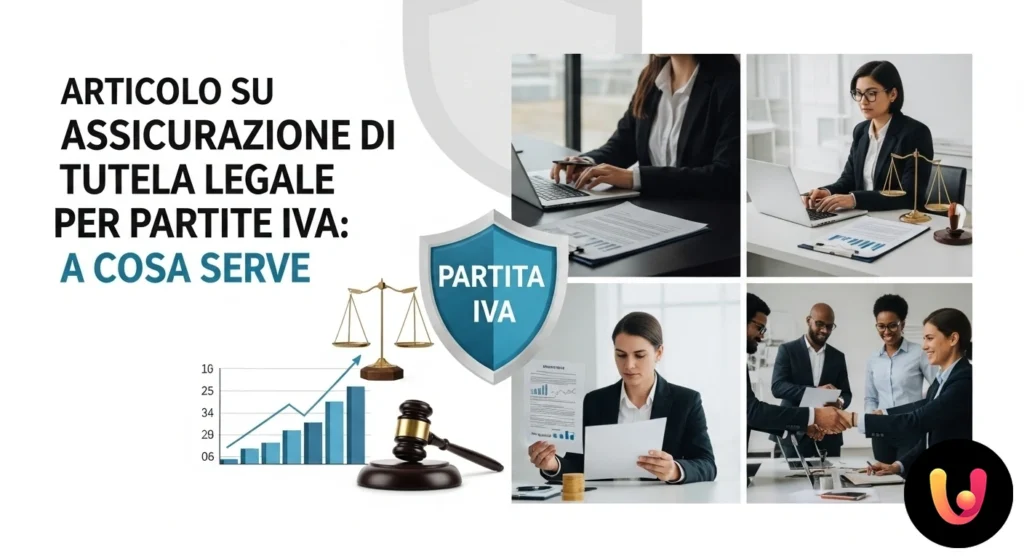Tutela Legale Partita IVA: A cosa serve e come funziona Bilancia della giustizia e documenti legali su una scrivania accanto a un laptop, a simboleggiare la protezione legale per pr