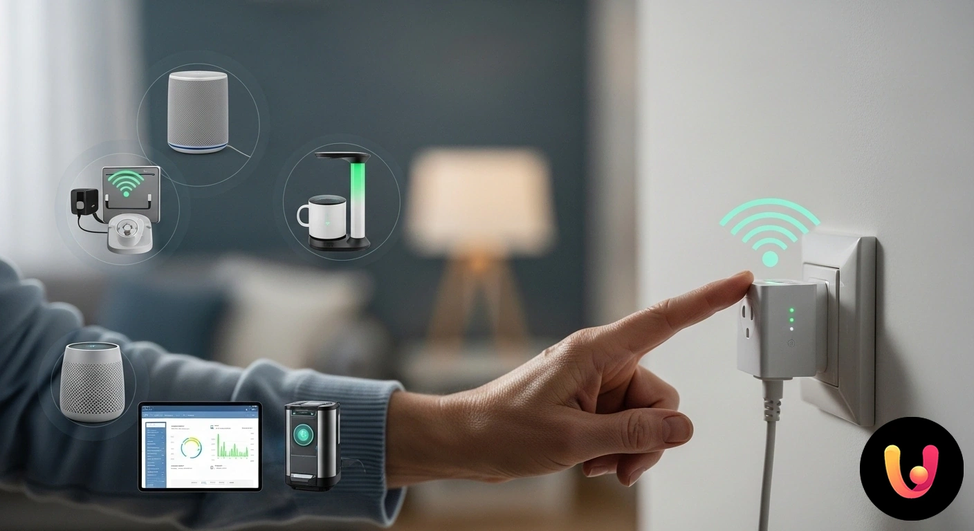 Prese intelligenti per anziani: più sicurezza e autonomia in casa Mano di una persona anziana che inserisce la spina di una lampada in una presa intelligente per il controllo remoto dei dispo
