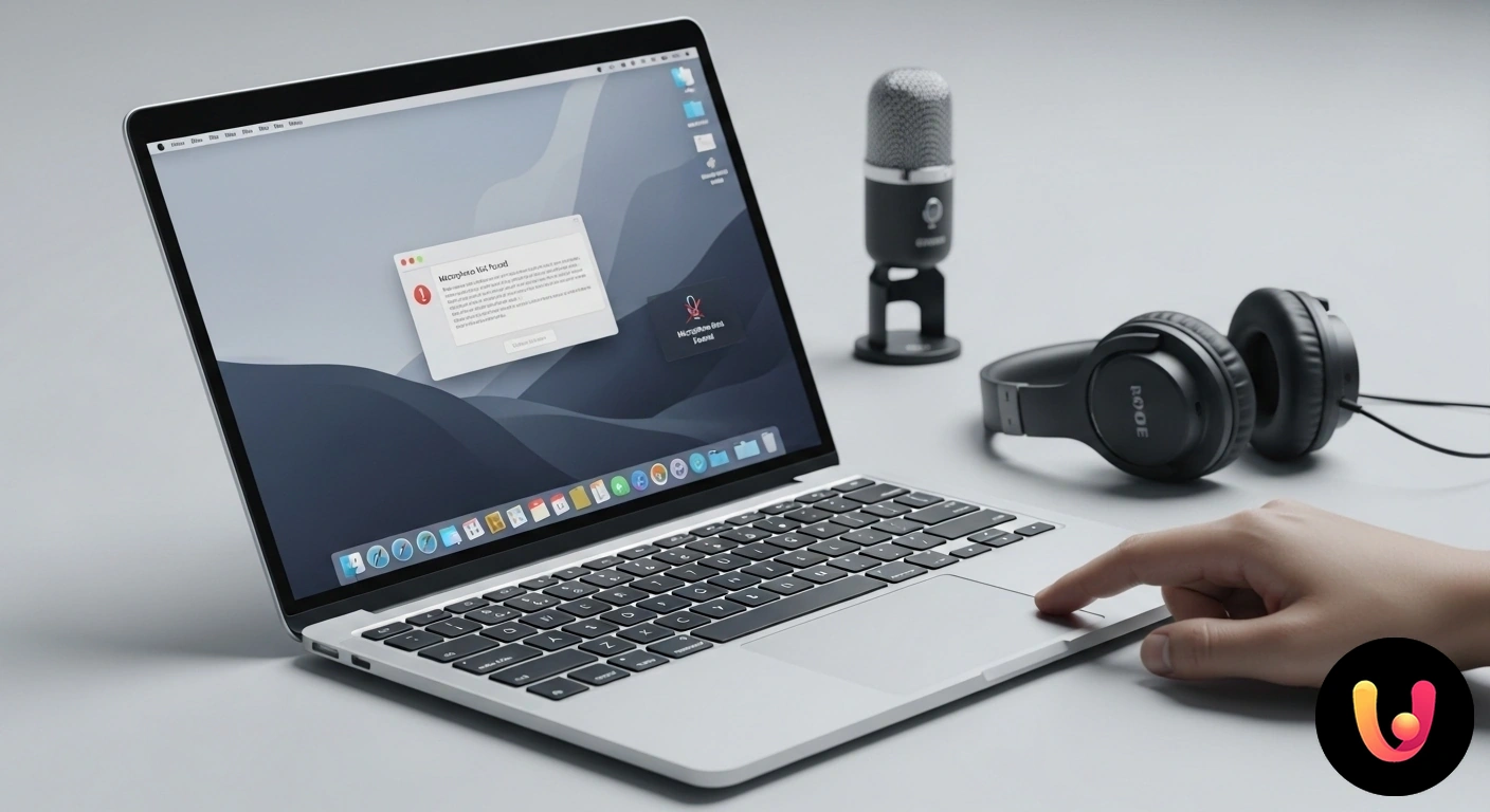 Microfono MacBook non funziona? Risolvi subito i problemi audio Persona con espressione preoccupata durante una videochiamata su macbook, con un'icona di microfono disattivato sovrapposta.