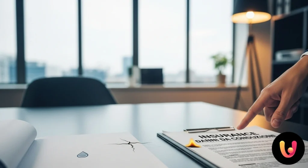 Escritório arrendado: o seguro que o protege contra danos Professionista seduto alla scrivania nel suo studio in affitto mentre esamina un documento, con le chiavi dell'immobile in pr