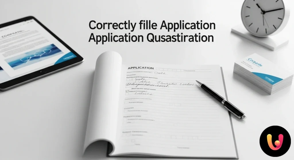 Primo piano di una persona che, penna alla mano, compila con attenzione le sezioni di un modulo di candidatura per un lavoro.