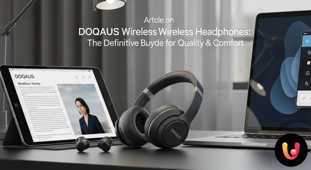 Cuffie over-ear doqaus con padiglioni imbottiti in primo piano, a rappresentare il comfort e la qualità del design.