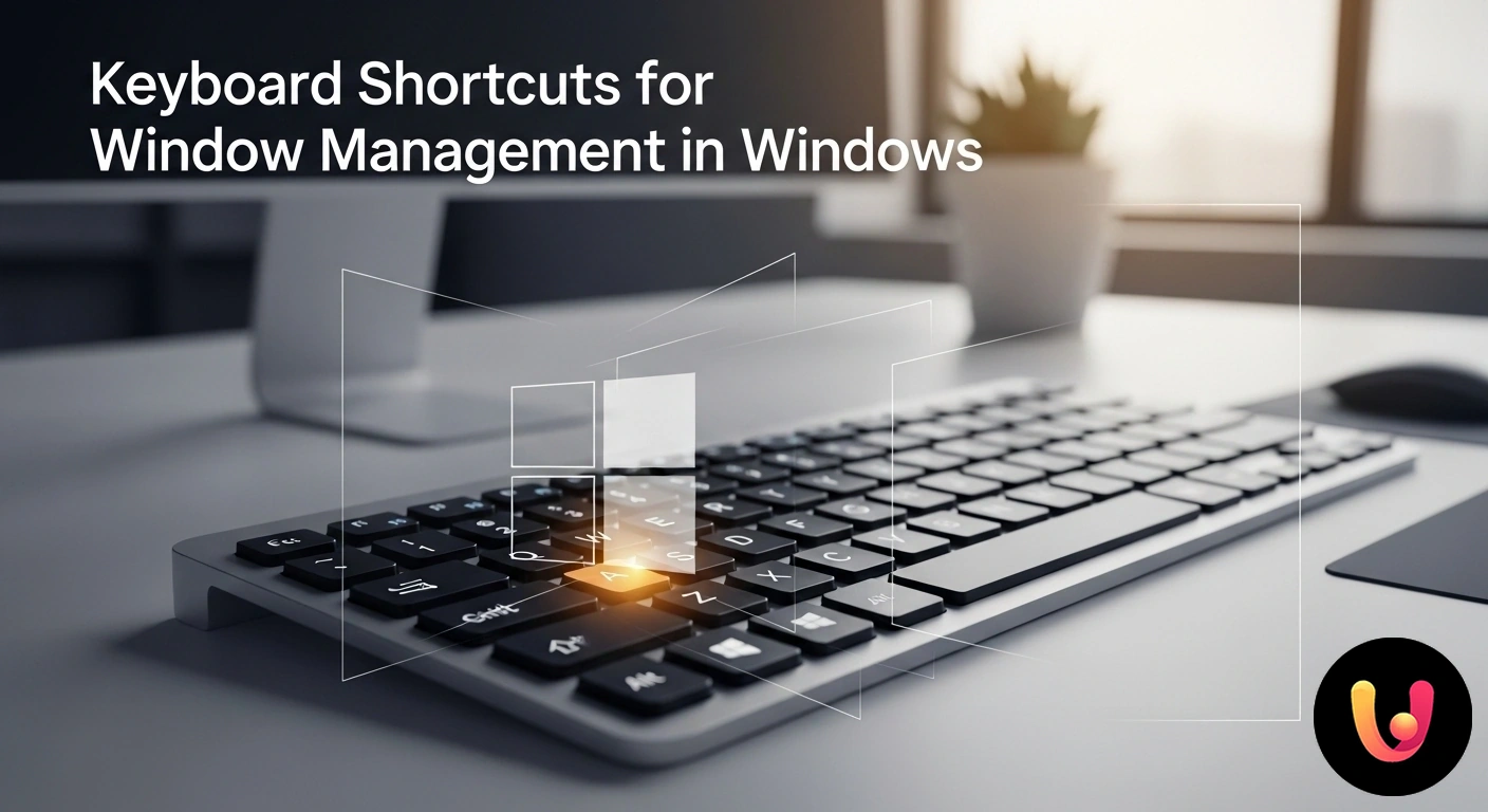 Ottimizza il tuo workflow con le scorciatoie da tastiera per la gestione finestre di Windows. Tastiera con tasto windows e tasti freccia evidenziati per illustrare le combinazioni per la gestione delle finestre.
