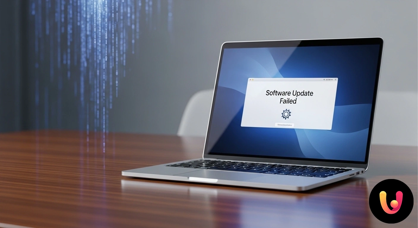 Guida per risolvere i loop di aggiornamento software su Mac. Icona dell'aggiornamento software di macos bloccata in un loop, simboleggiato da una freccia circolare continua.