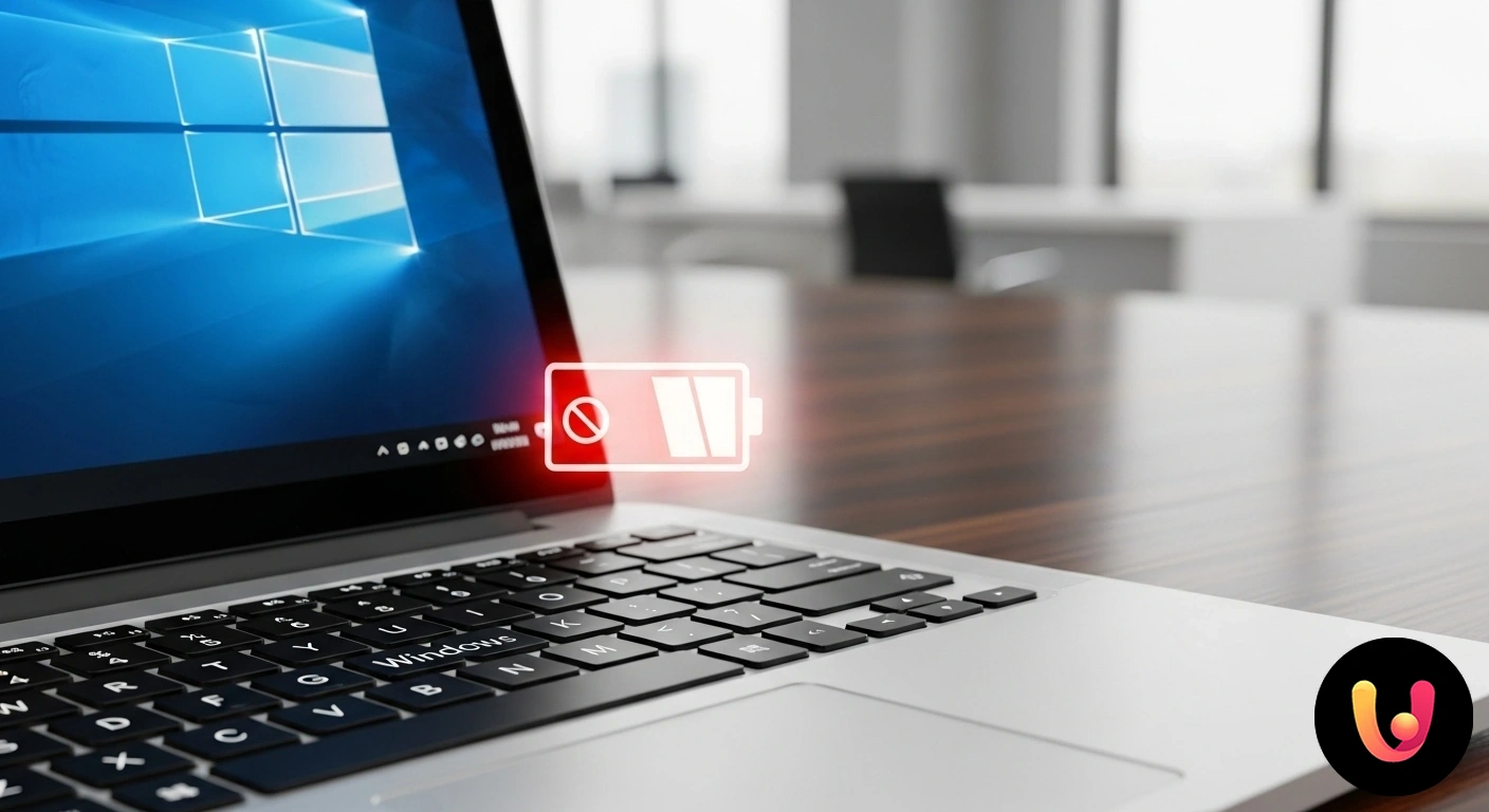 Risolvi subito il problema della batteria non rilevata su Windows. Icona della batteria sulla barra delle applicazioni di windows con una x rossa, a indicare un errore di rilevamento.