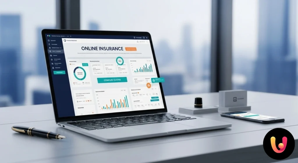 PFA în Siguranță: Top Brokeri de Asigurări Online Professionista alla scrivania che confronta diverse polizze assicurative online dal proprio laptop.