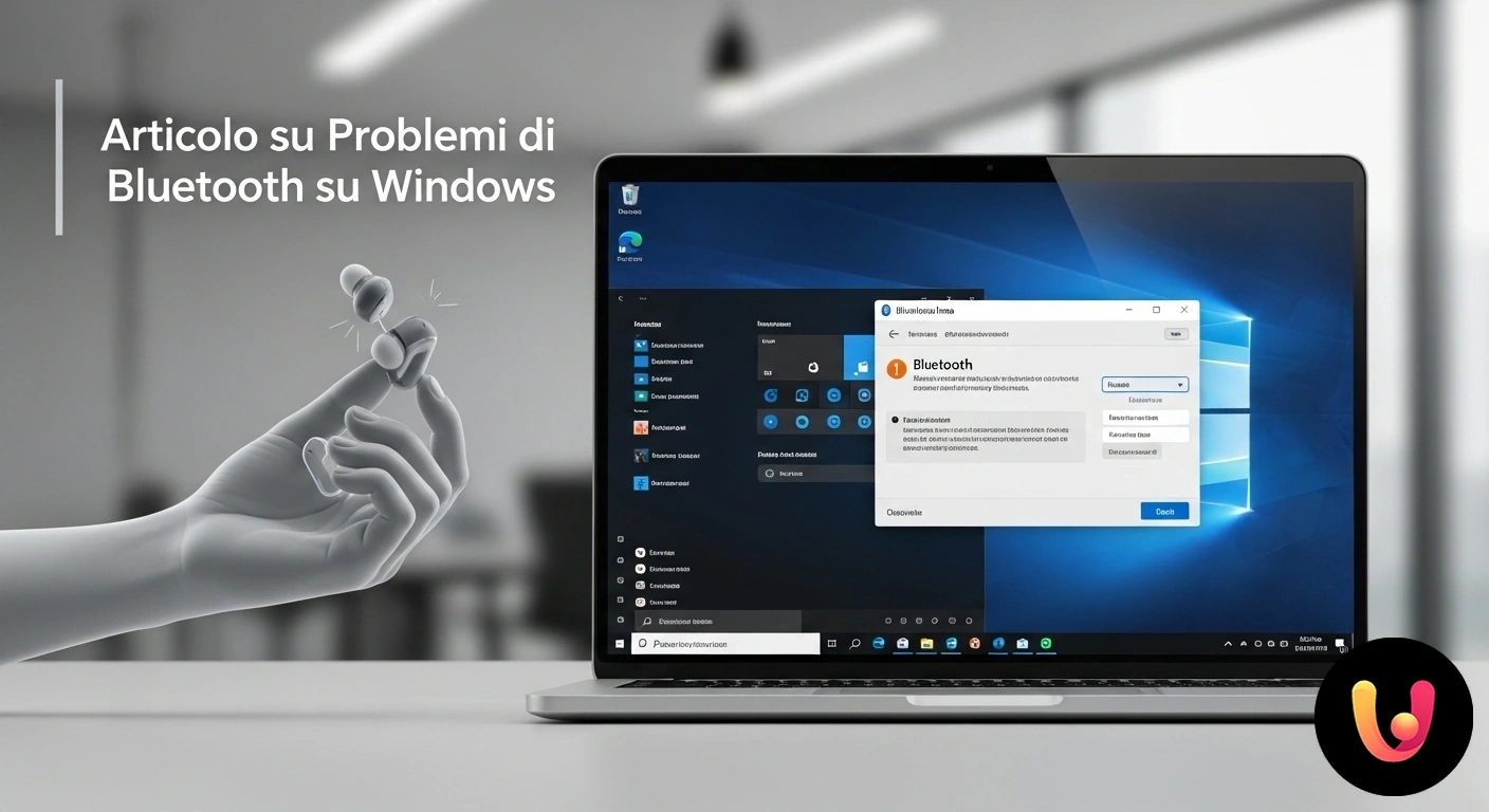 Guida alla risoluzione dei problemi comuni di Bluetooth su Windows. Icona di errore di connessione tra il simbolo bluetooth e il logo del sistema operativo windows.