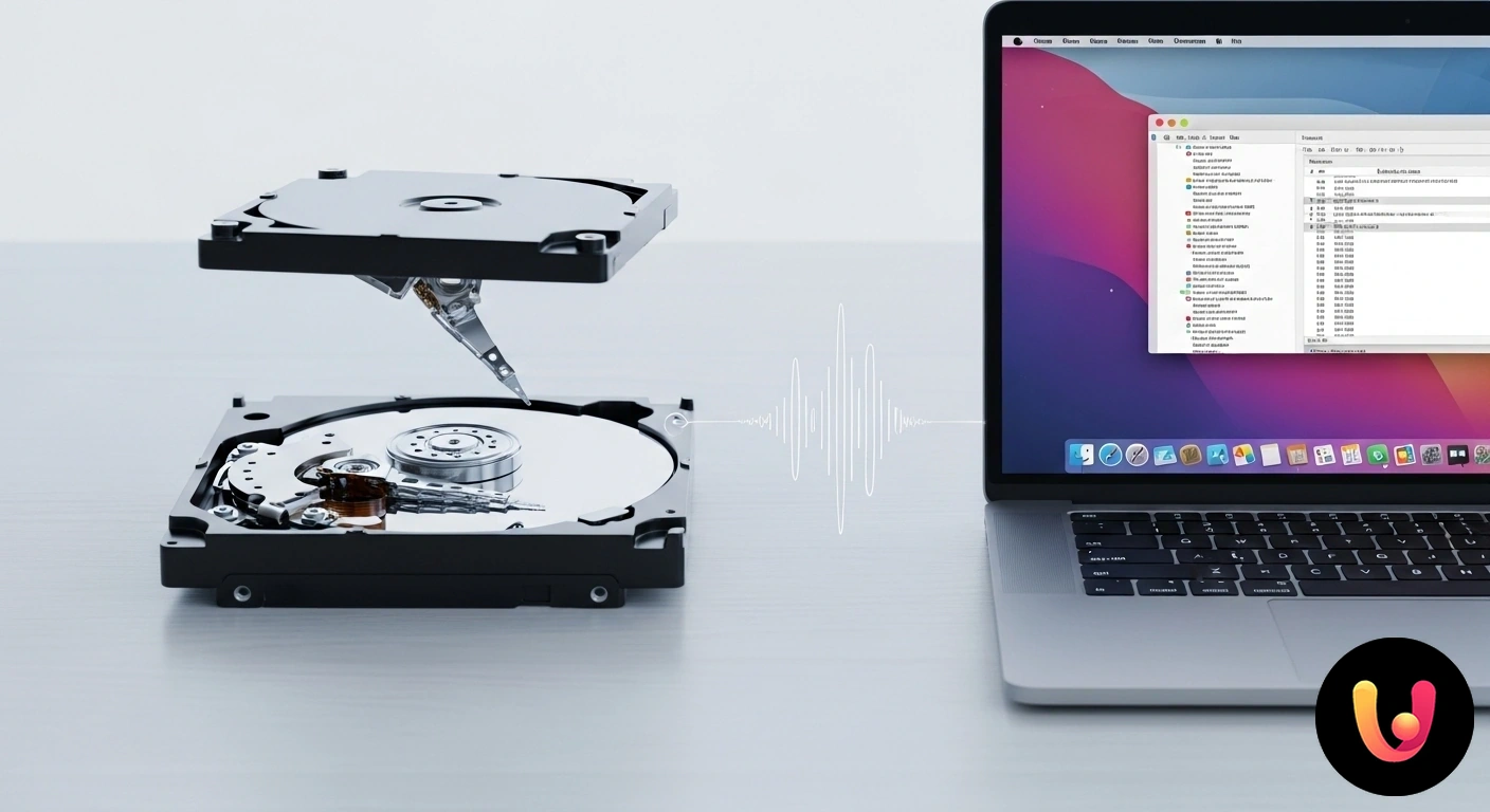 Hard disk Mac rumoroso? Scopri subito le cause e le soluzioni. Stetoscopio appoggiato su un laptop mac per diagnosticare un rumore anomalo proveniente dal disco rigido interno.