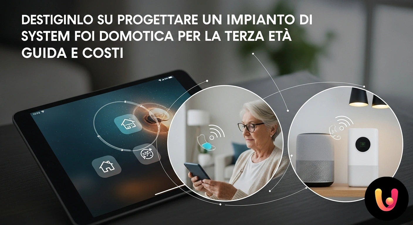 Domotica per la Terza Età: Vantaggi per Sicurezza e Autonomia in Casa Persona anziana che utilizza un tablet per regolare l'illuminazione e la temperatura della propria abitazione tramite un'inte