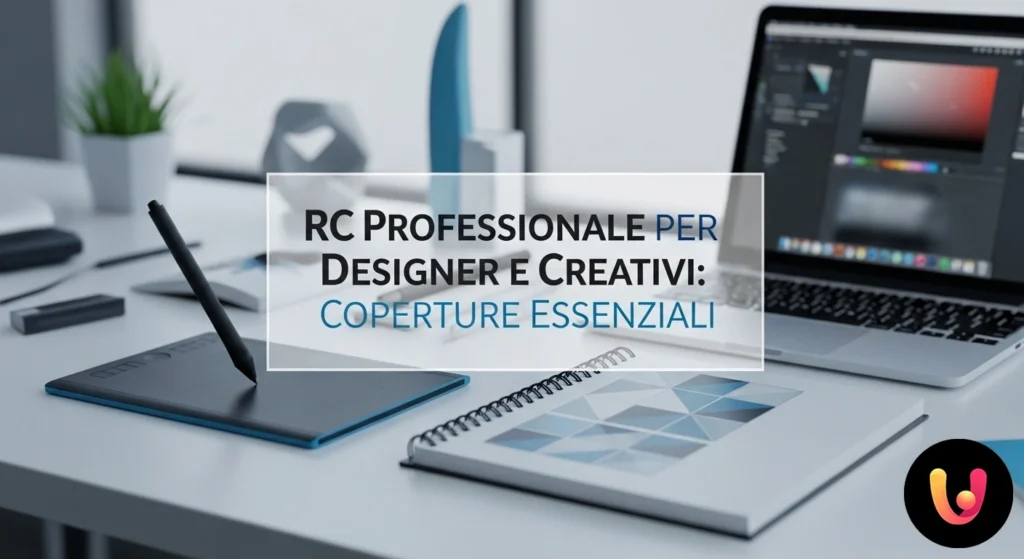 Scrivania da lavoro di un designer con tavoletta grafica e penna digitale protette da uno scudo luminoso trasparente.