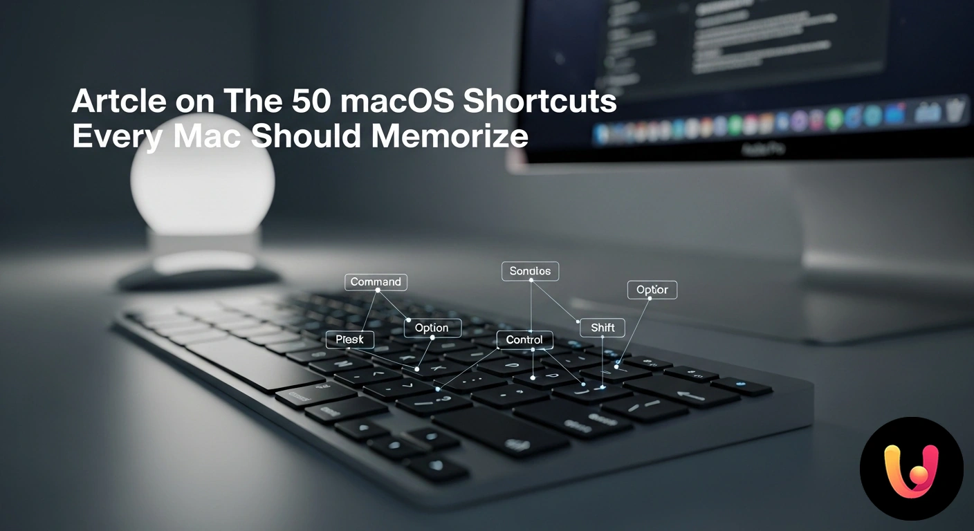 Articolo su Le 50 scorciatoie per macOS che - Guida completa elementi grafici correlati al tema trattato su sfondo professionale