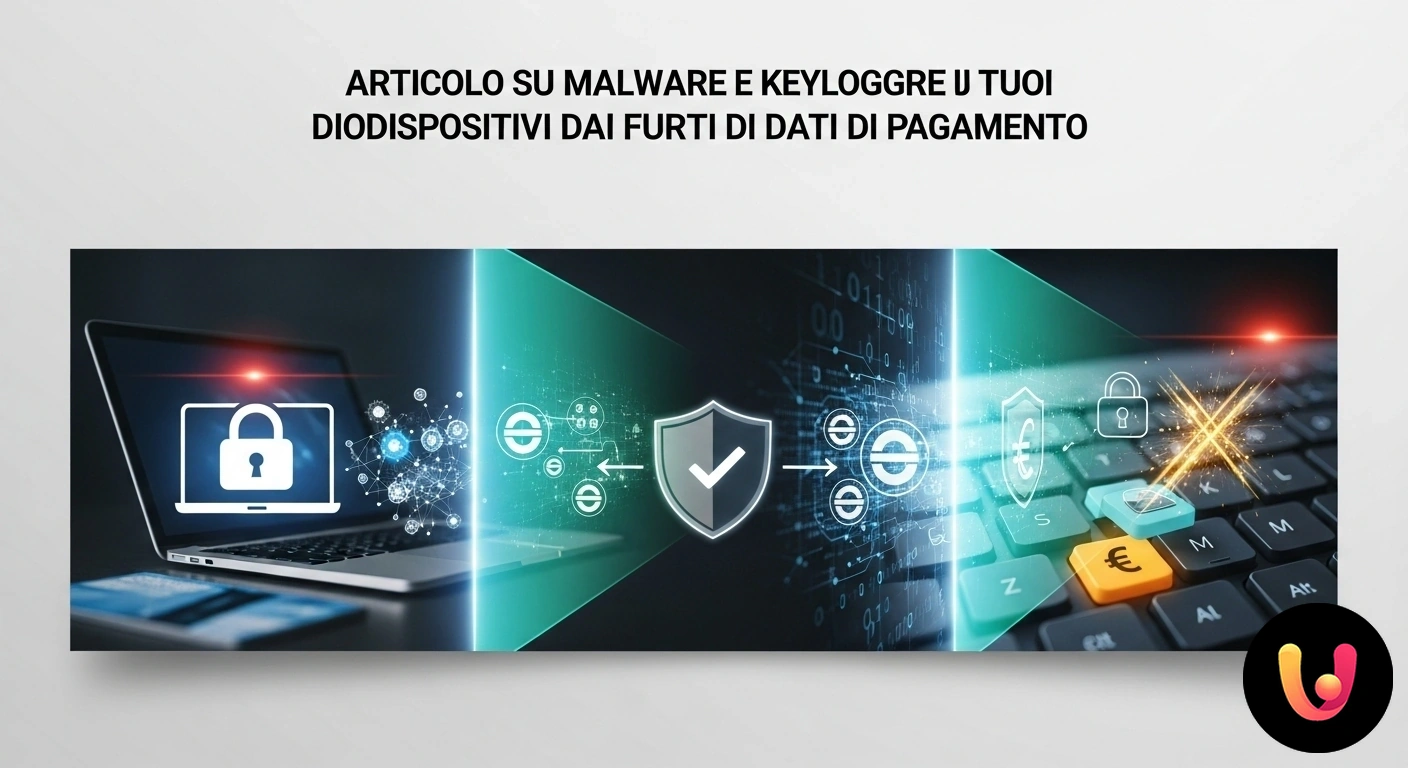 Protezione da Malware e Keylogger per i dati di pagamento Figura anonima davanti a un laptop che mostra codice malevolo e dati di una carta di credito rubati, a simboleggiare un attac