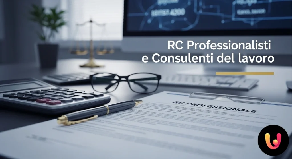 Professionista in ufficio analizza documenti contabili e dati su laptop, simboleggiando la gestione di responsabilità comples