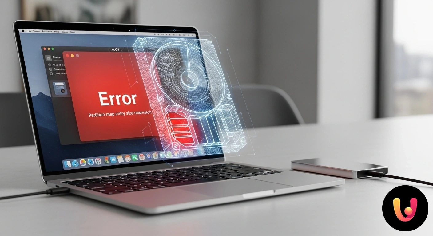 Risolvere errori di partizione su hard disk Mac: la guida definitiva. Schermata dell'app utility disco su macos che mostra un messaggio di errore relativo alla mappa di partizione di un hard disk