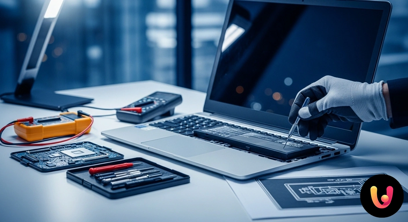 Batteria laptop non in carica? Risolvi subito i problemi su Windows. Icona della batteria sulla barra delle applicazioni di un laptop windows con un simbolo di avviso di ricarica.