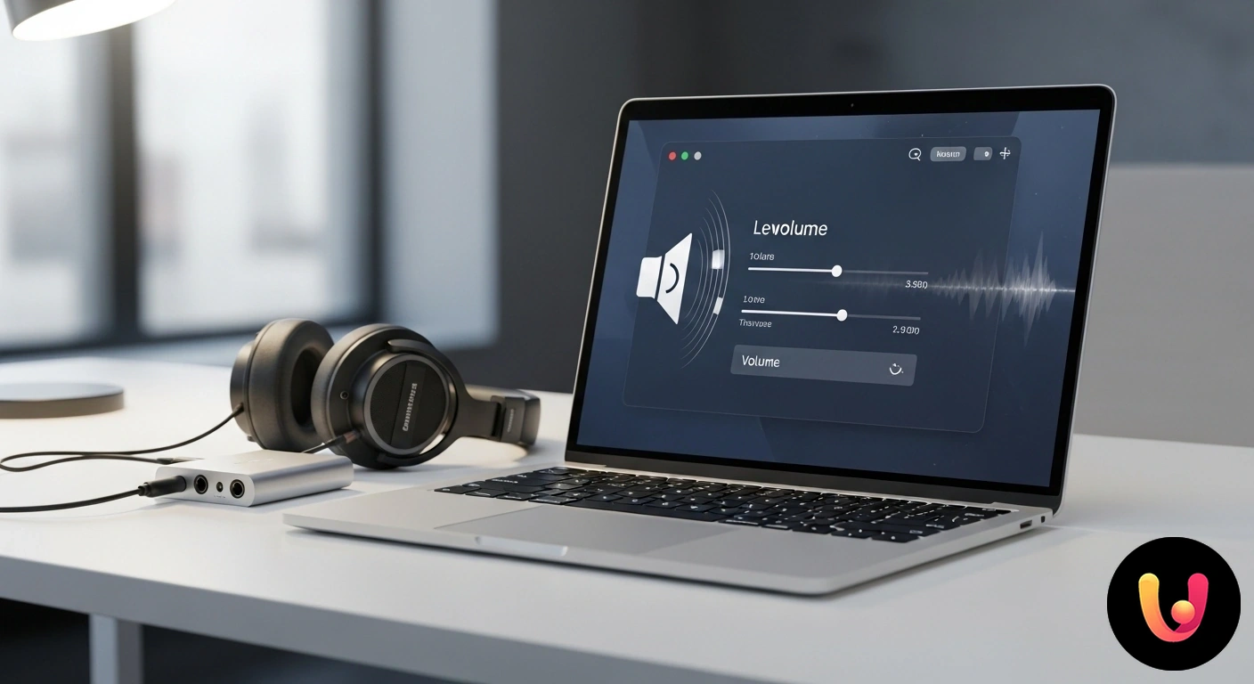 Risolvere problemi di audio basso su laptop Mac: Guida completa Schermata delle impostazioni audio di macos su un laptop, con il cursore del volume di uscita posizionato al massimo.