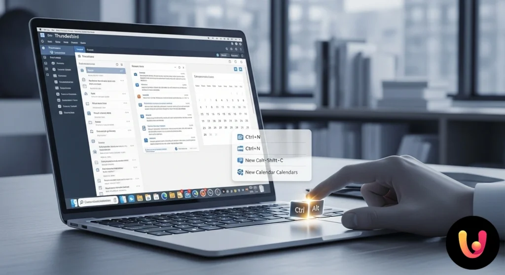 Logo di thunderbird accostato a una tastiera stilizzata e al pinguino tux, simbolo del sistema operativo linux.