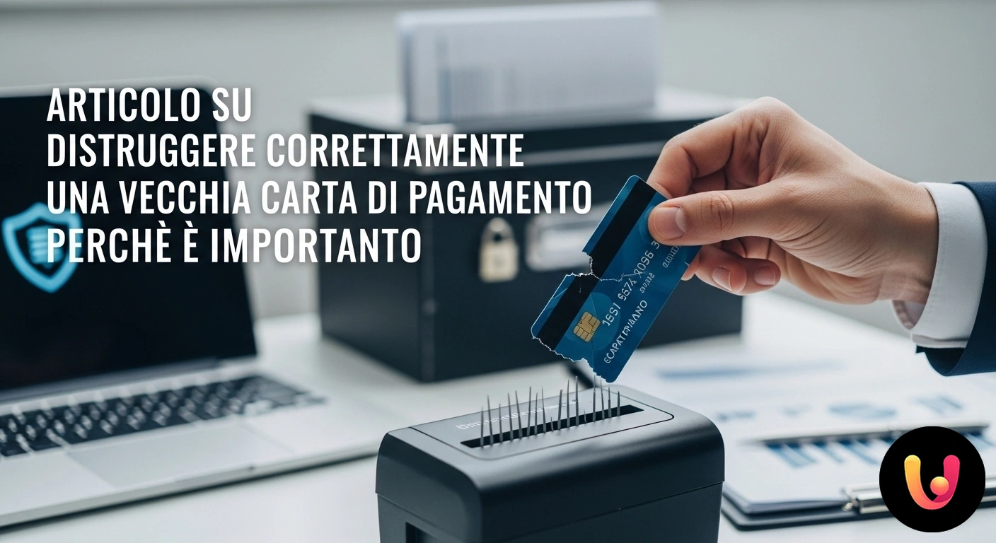 Distruzione sicura carta di pagamento: proteggi la tua privacy da frodi e furti d'identità. Una mano che taglia una carta di pagamento in più pezzi con delle forbici, distruggendo il chip e la banda magnetica.