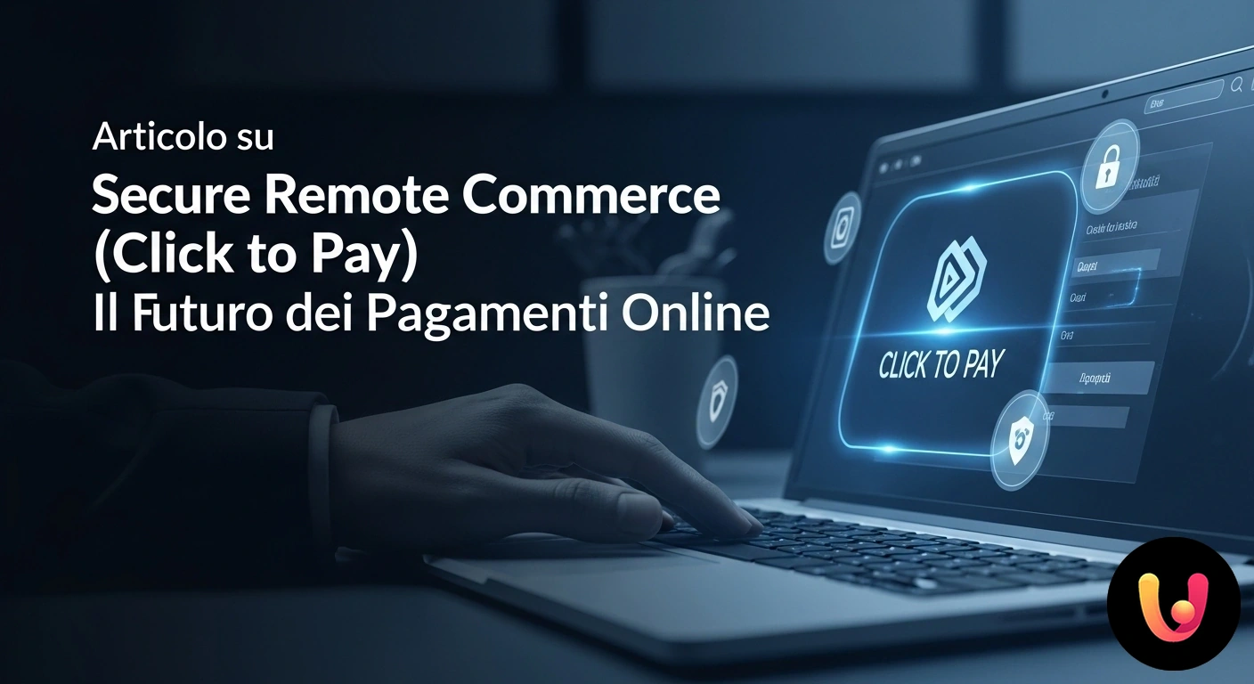 Secure Remote Commerce: Il Futuro dei Pagamenti Online Mano che finalizza un acquisto su un dispositivo digitale premendo il pulsante del servizio di pagamento click to pay.