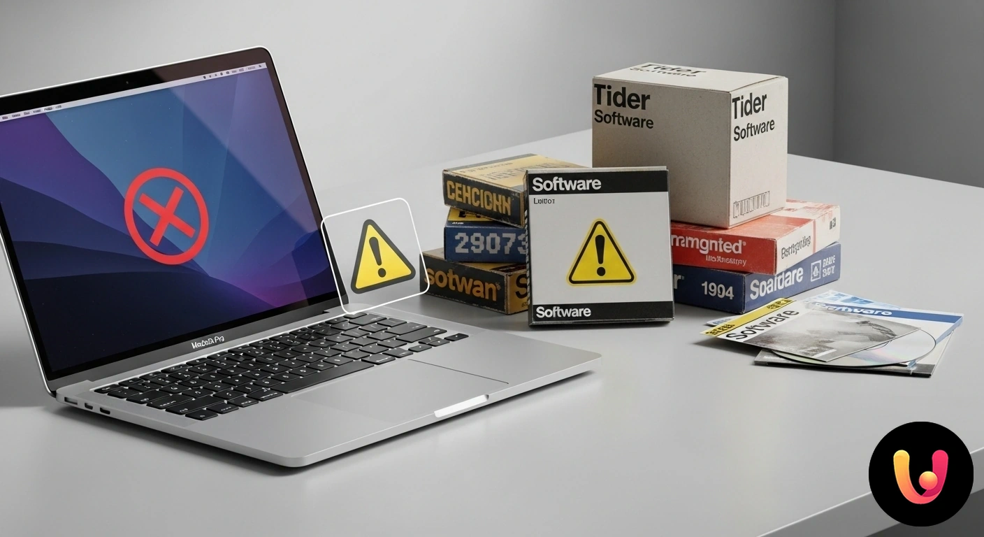 Risolvere problemi di software incompatibile su Mac OS. Icona di un'applicazione su macos con un simbolo di divieto sovrapposto, a rappresentare l'incompatibilità del software.