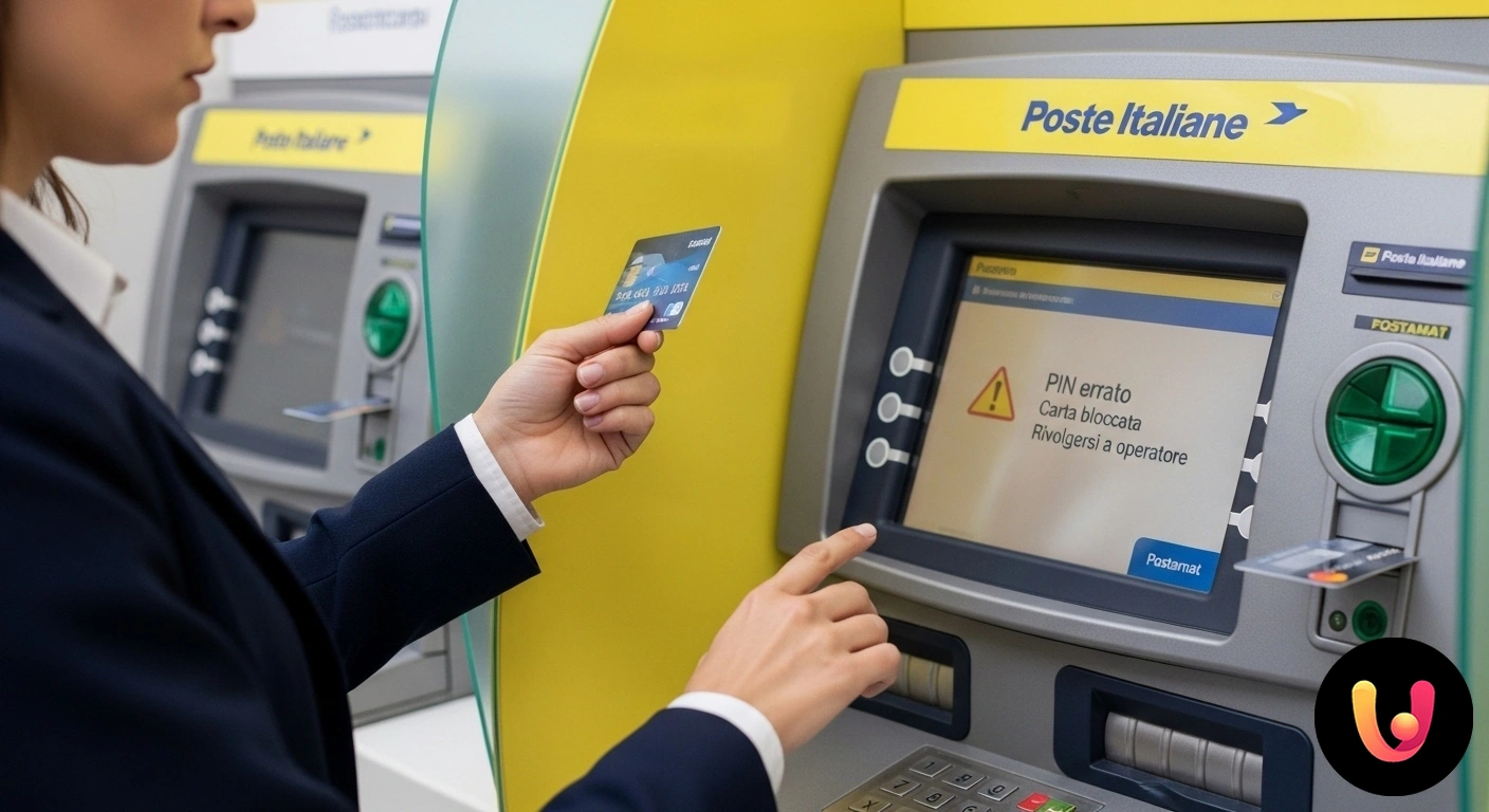 PIN Postamat bloccato? Guida rapida per sbloccare la tua carta. Sportello automatico postamat che mostra una schermata di errore dopo tre tentativi di inserimento del pin.
