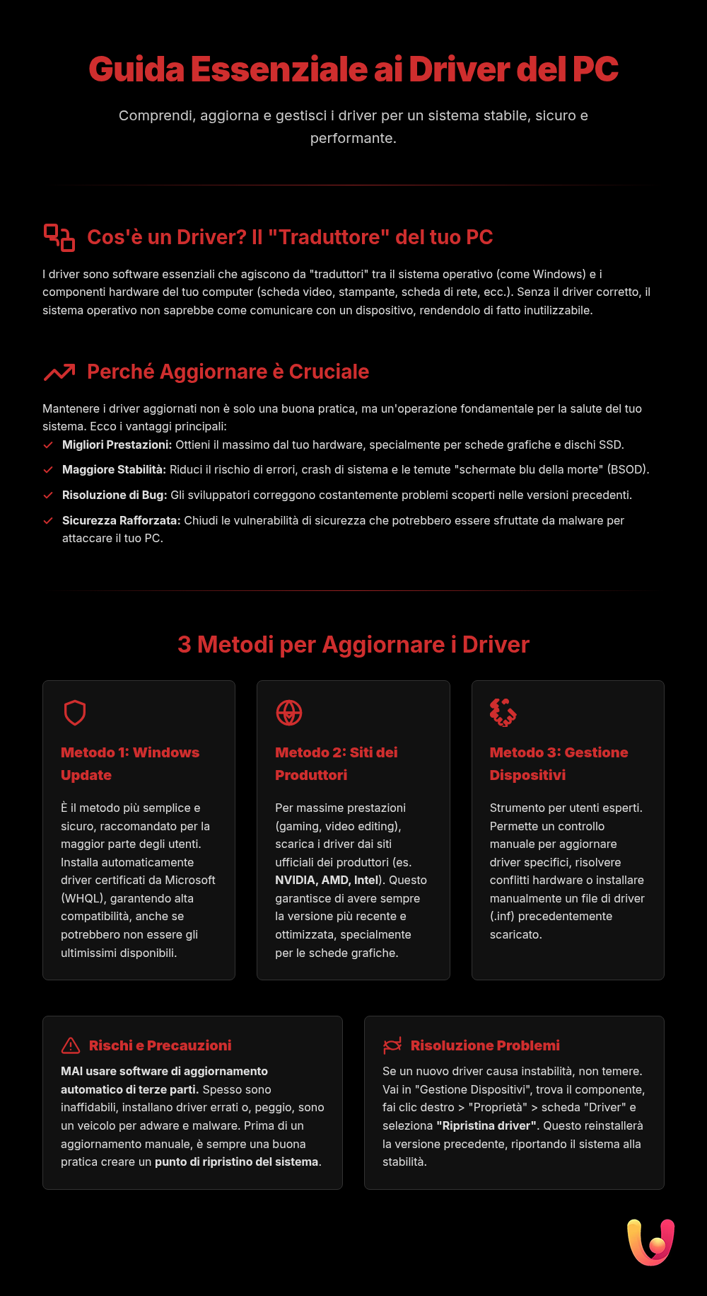 Aggiornare Driver Windows: La Guida Definitiva Senza Errori - Infografica riassuntiva