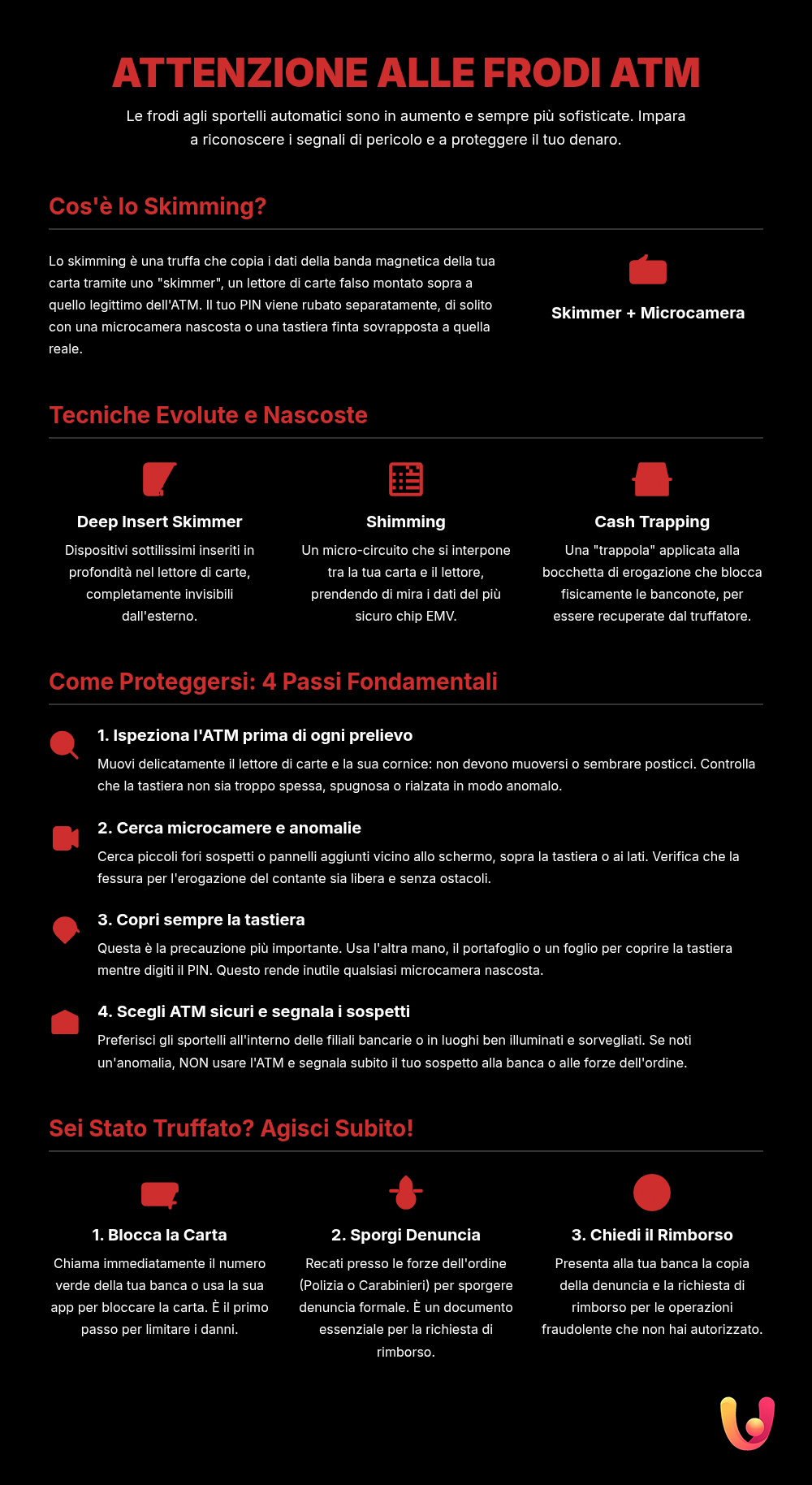 ATM Manomesso? Guida per Riconoscere e Sventare lo Skimming - Infografica riassuntiva