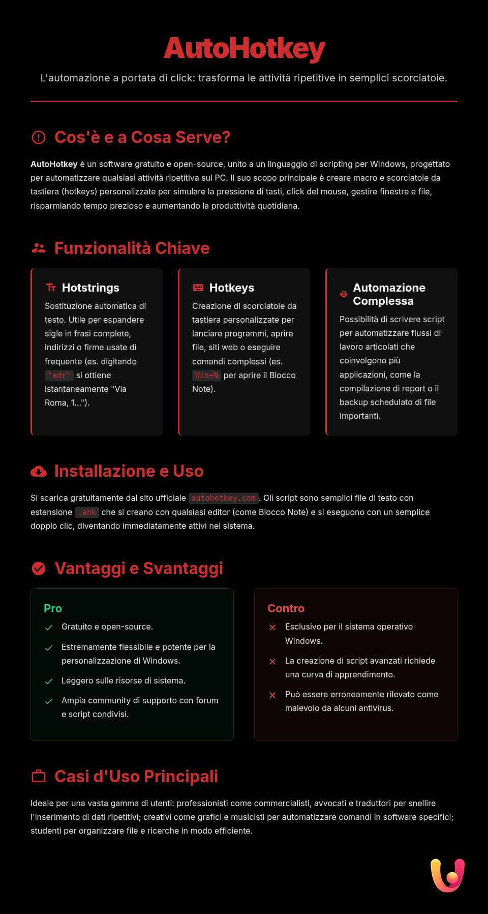 AutoHotkey: automatizza il tuo PC. Guida a macro e shortcut - Infografica riassuntiva