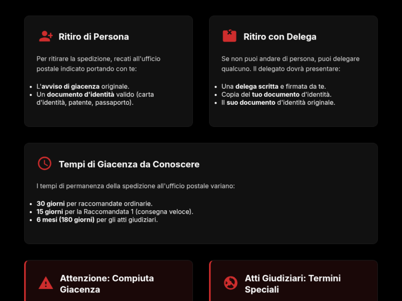 Infografica: Avviso di giacenza: cosa fare e i tempi per il ritiro