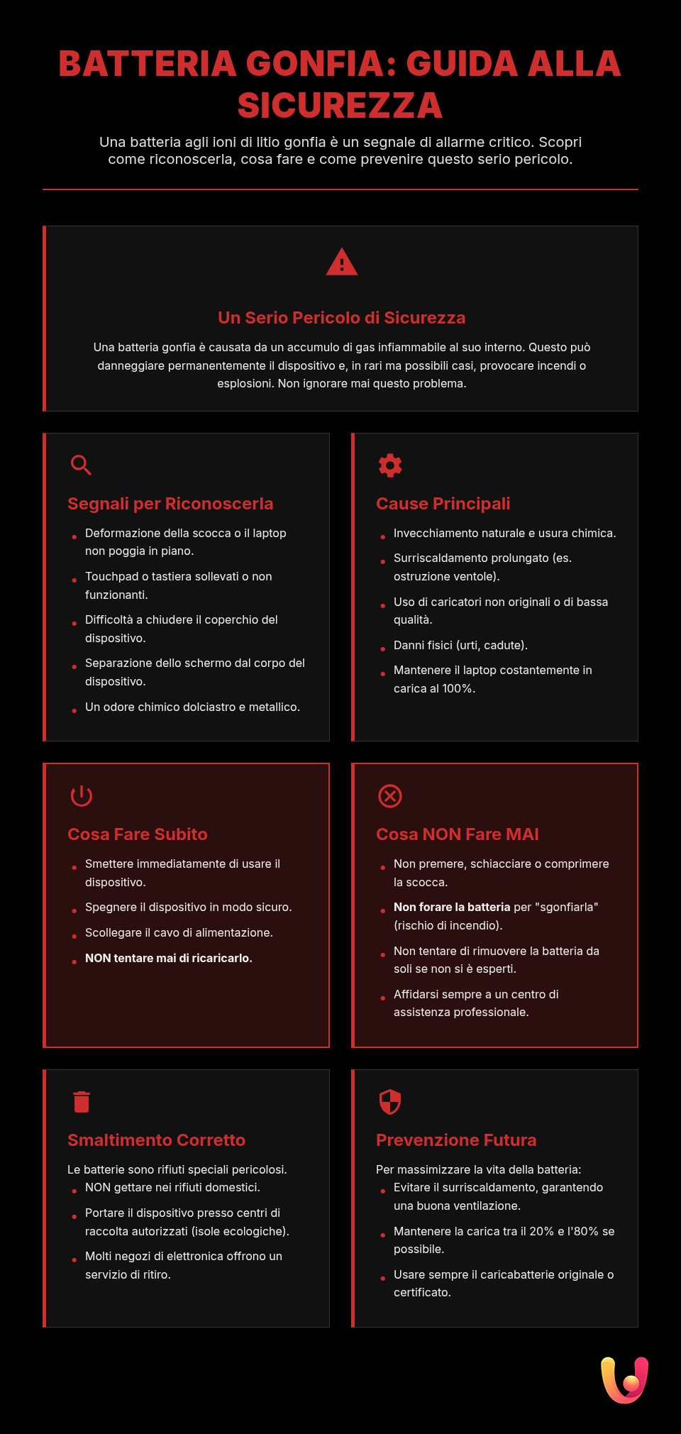 Batteria gonfia laptop: un pericolo da non sottovalutare - Infografica riassuntiva