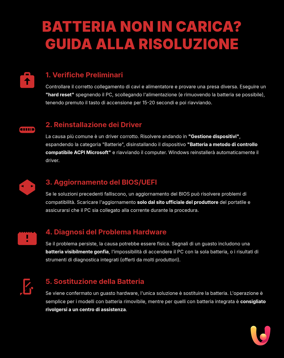 Batteria non rilevata Windows: la guida semplice e rapida - Infografica riassuntiva