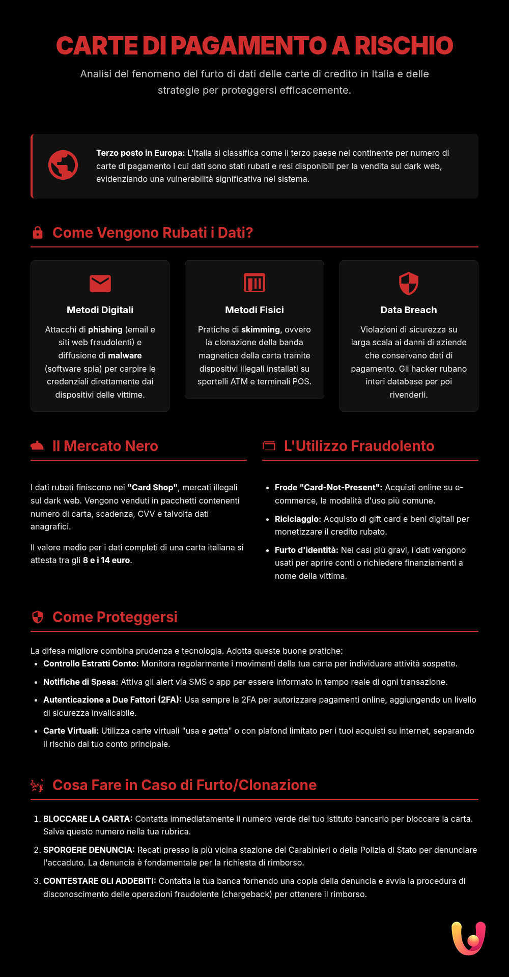 Carta di credito rubata: cosa succede dopo nel mercato nero? - Infografica riassuntiva