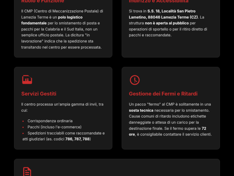 Infografica: CMP Lamezia Terme: guida a indirizzo, servizi e spedizioni