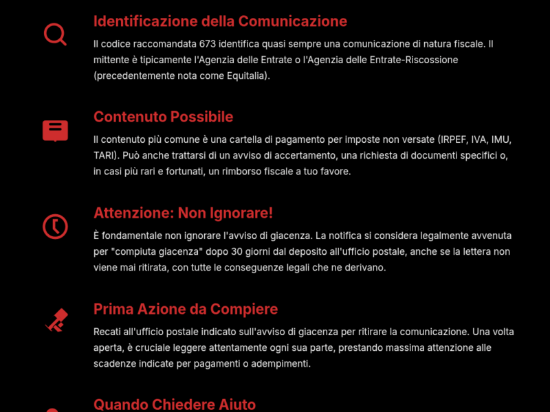 Infografica: Codice raccomandata 673: chi la manda e cosa fare subito