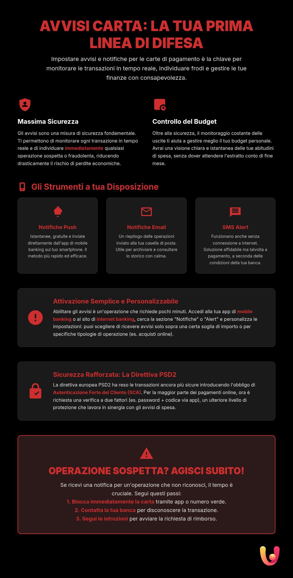 Controllo Totale: Monitora Spese con Avvisi e Notifiche Carte - Infografica riassuntiva