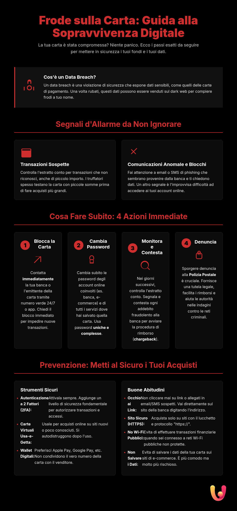 Data Breach: carta compromessa? Ecco cosa fare subito - Infografica riassuntiva